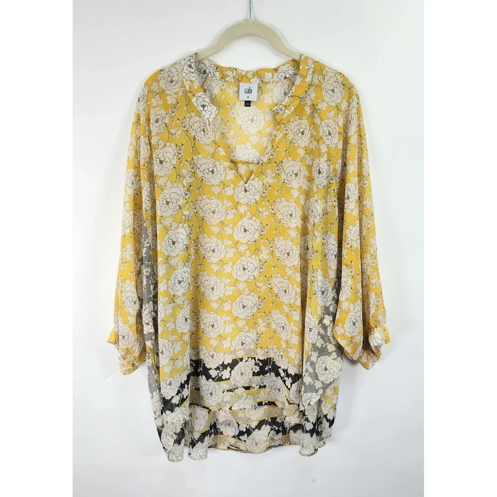 CAbi Amelia Gather Top Women's M Marigold Yellow Oversized Boho